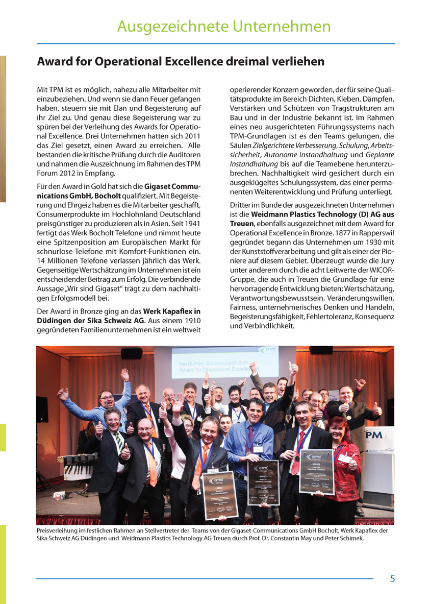Award for Operational Excellence dreimal verliehen - Artikel aus Fachmagazin YOKOTEN 2012-03