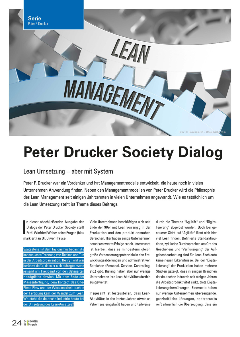 Peter Drucker Society Dialog  - Artikel aus Fachmagazin YOKOTEN 2019-04