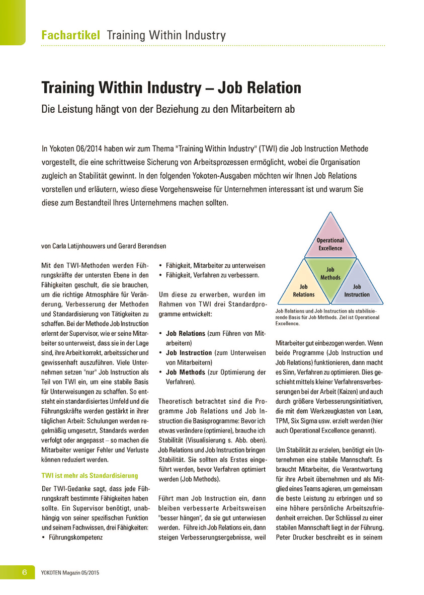 Training Within Industry – Job Relation - Artikel aus Fachmagazin YOKOTEN 2015-05