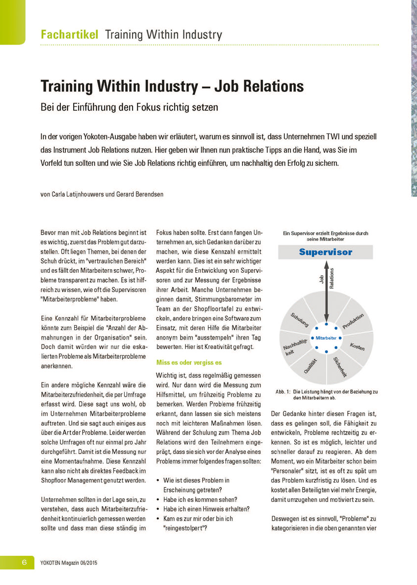 Training Within Industry – Job Relations  - Artikel aus Fachmagazin YOKOTEN 2015-06