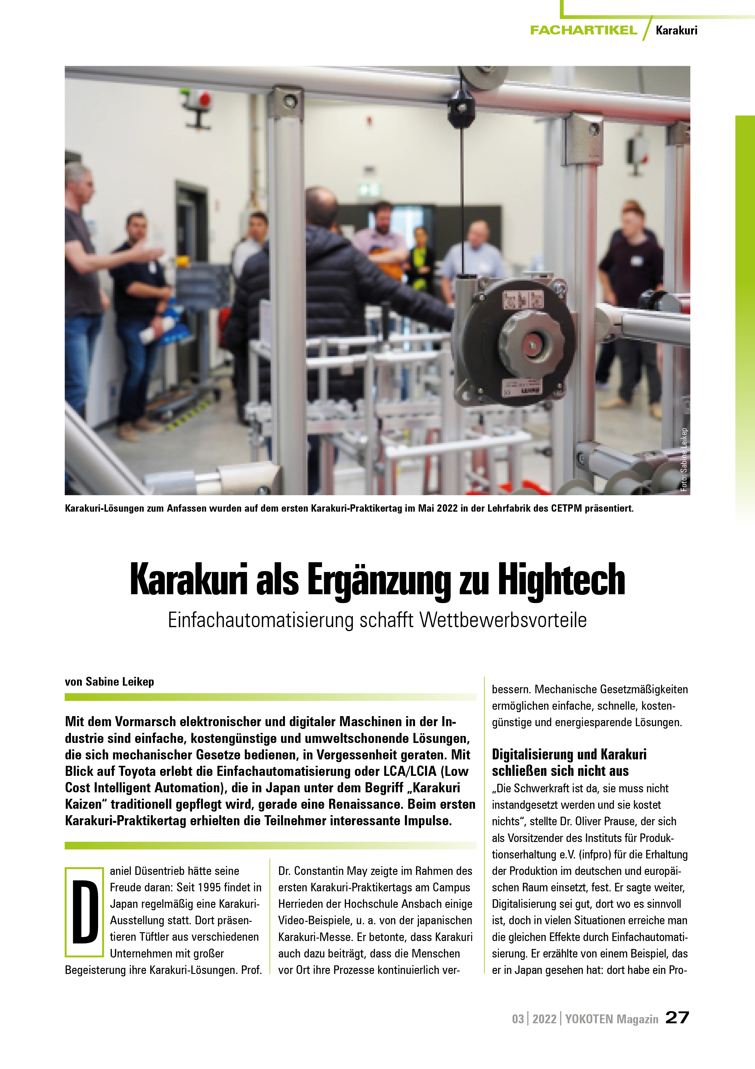 Karakuri als Ergänzung zu Hightech - Artikel aus Fachmagazin YOKOTEN 2022-03